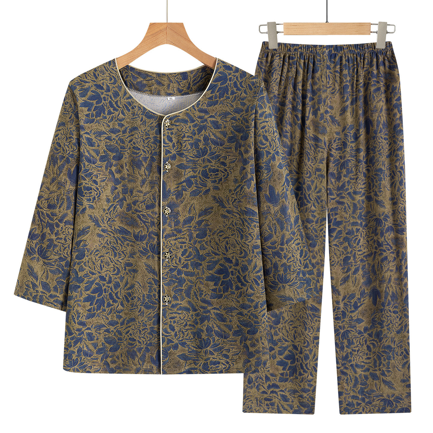 轻薄透气!奶奶夏装套装中袖开衫八分裤两件套妈妈棉绸家居服老人