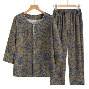 轻薄透气！奶奶夏装套装中袖开衫八分裤两件套妈妈棉绸家居服老人