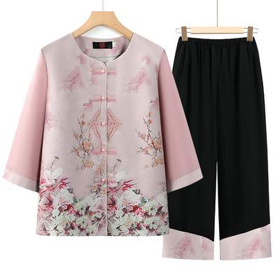 妈妈洋气时尚套装2025新款夏装奶奶中袖两件套夏季中老年老人衣服