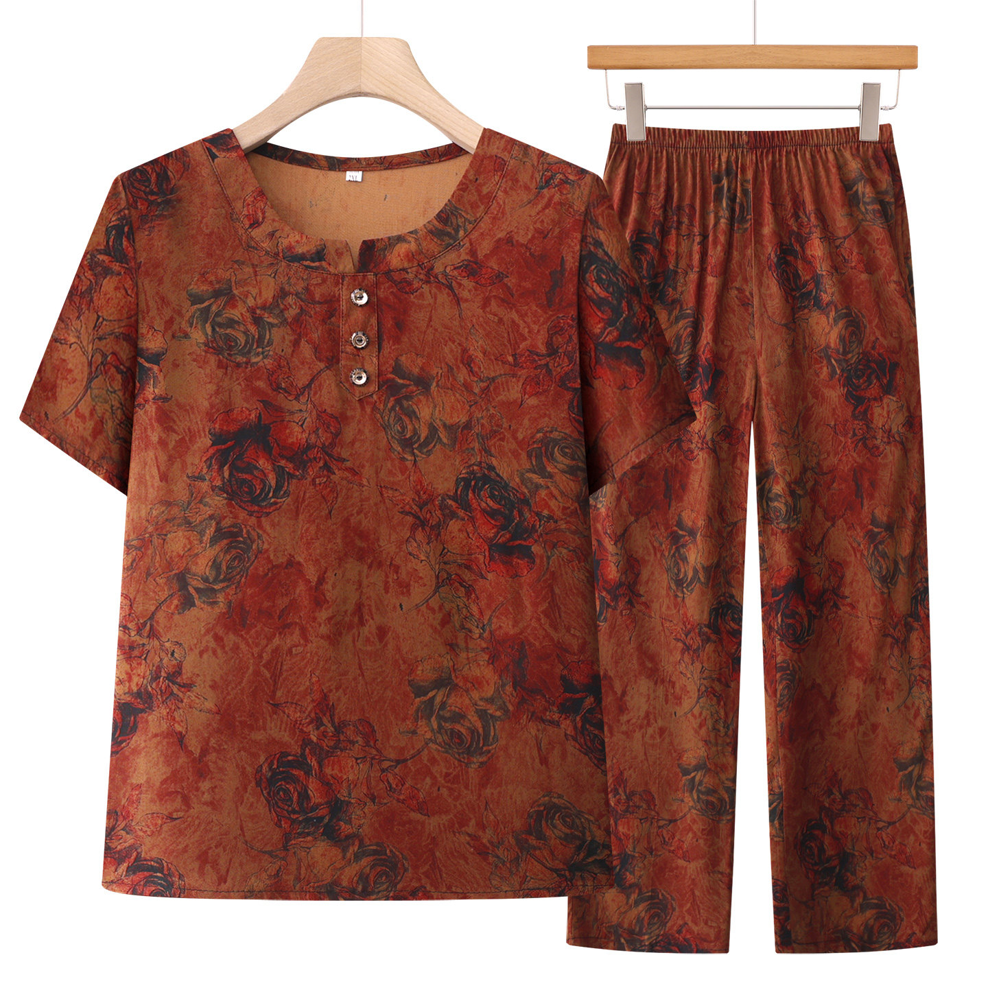 奶奶夏装套装中老年人服装妈妈长裤两件套老太太夏天衣服60-70岁
