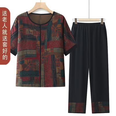 真丝妈妈装夏装两件套