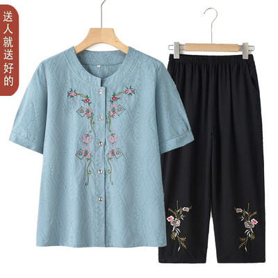 夏季减龄短袖棉绸奶奶两件套