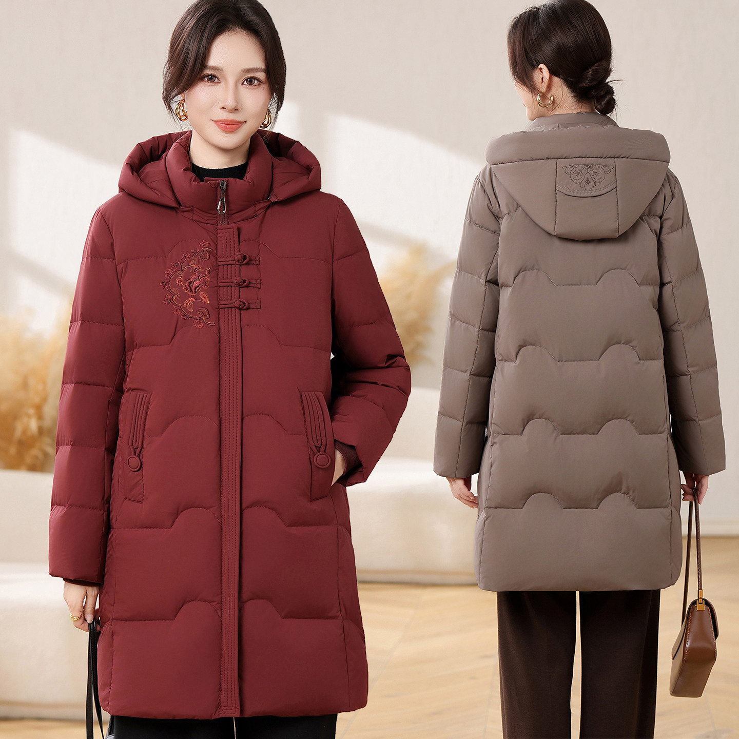 过膝长款！老年人羽绒服女奶奶装