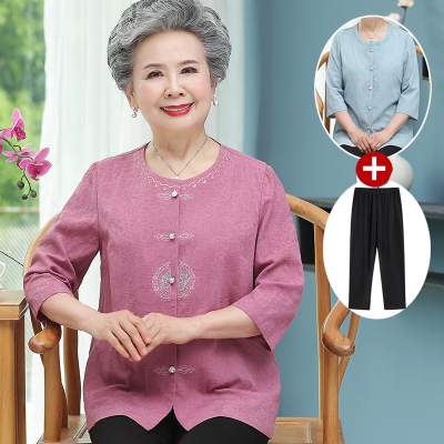 妈妈装长袖上衣服奶奶套装