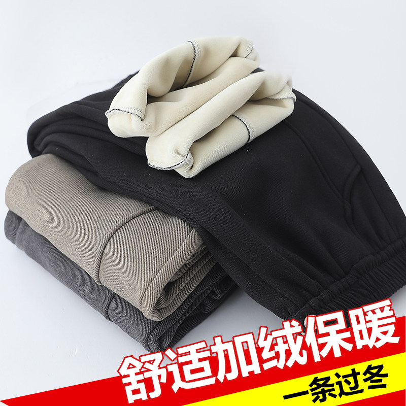 中老年妈妈裤子弹力高腰加绒裤宽松奶奶直筒裤保暖休闲裤一体绒