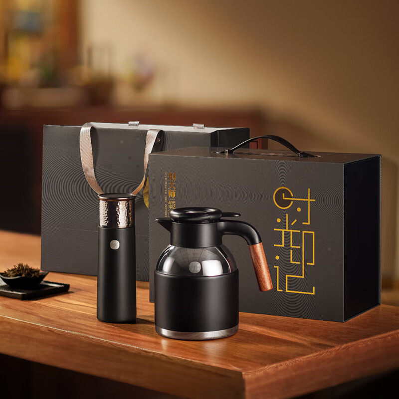 焖大师时光印记铂金套装焖茶杯壶商务套装机械温显随行杯 SG1850T