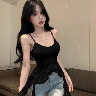 独特绝美白色不规则蕾丝下摆吊带背心带胸垫女内搭叠穿打底小上衣