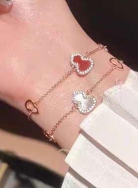 贵气葫芦手链酒红仿玛瑙贝母玫瑰金气质简约质感高级女手链