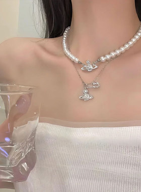 土星珍珠项链女2024年新爆款轻奢小众设计感颈链锁骨链