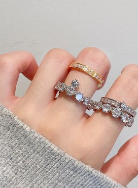 闪钻土星戒指双层可拆分开口金银色小众设计高级感百搭指环配饰潮