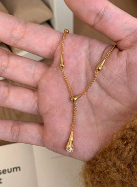 S925纯银瑞秋水滴项链秋冬毛衣链