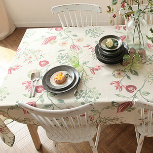 贝蒂 美式复古桌布棉麻印花红花绿叶小清新布艺水墨印染茶几盖巾