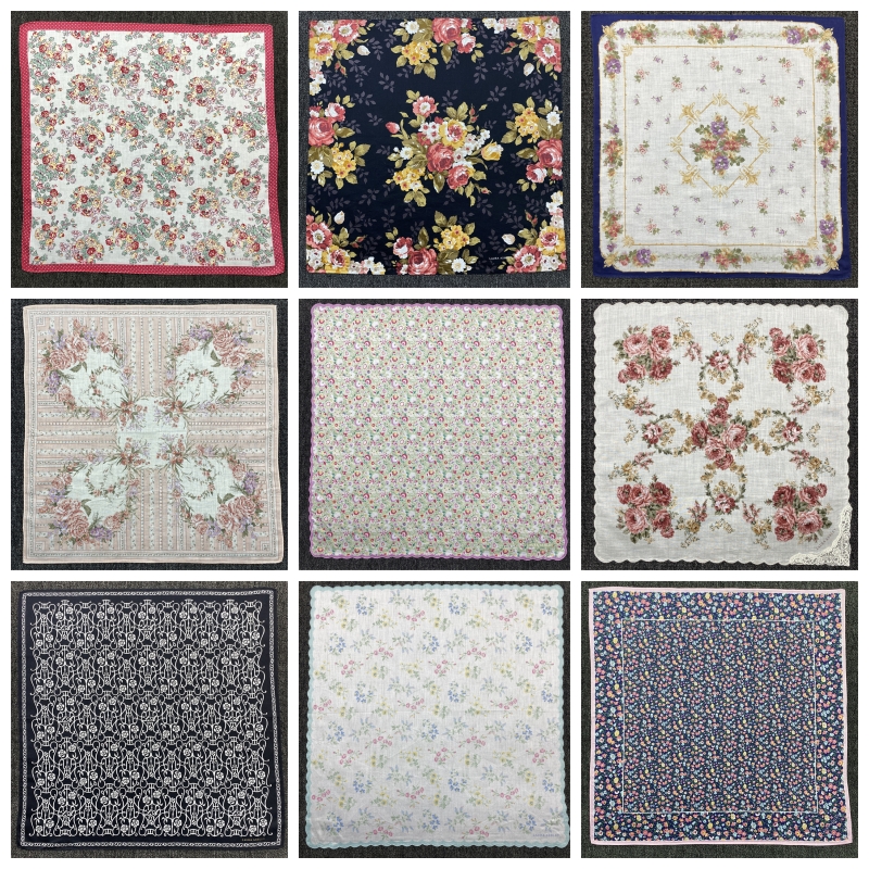 日系vintage古着纯棉男女士轻奢印花吸汗精品小方巾口袋巾手帕13