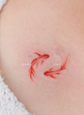 新中式红色锦鲤纹身贴防水持久女 国风福字莲花好运手腕小图案