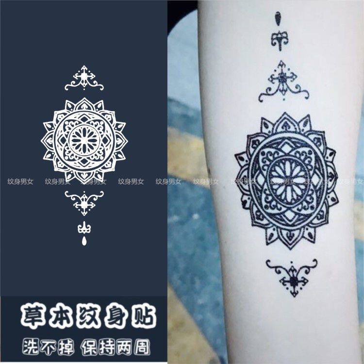 潮流莲花图腾果汁纹身贴防水男持久女骷髅背部手臂遮疤痕刺青贴纸