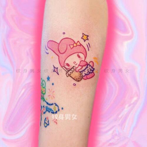 ins风卡通玉桂狗 酷洛米兔子鲸鱼少女防水纹身贴持久女网红款