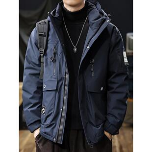 美式户外防水冲锋衣羽绒服男2025冬季新款90鸭绒保暖滑雪工装外套