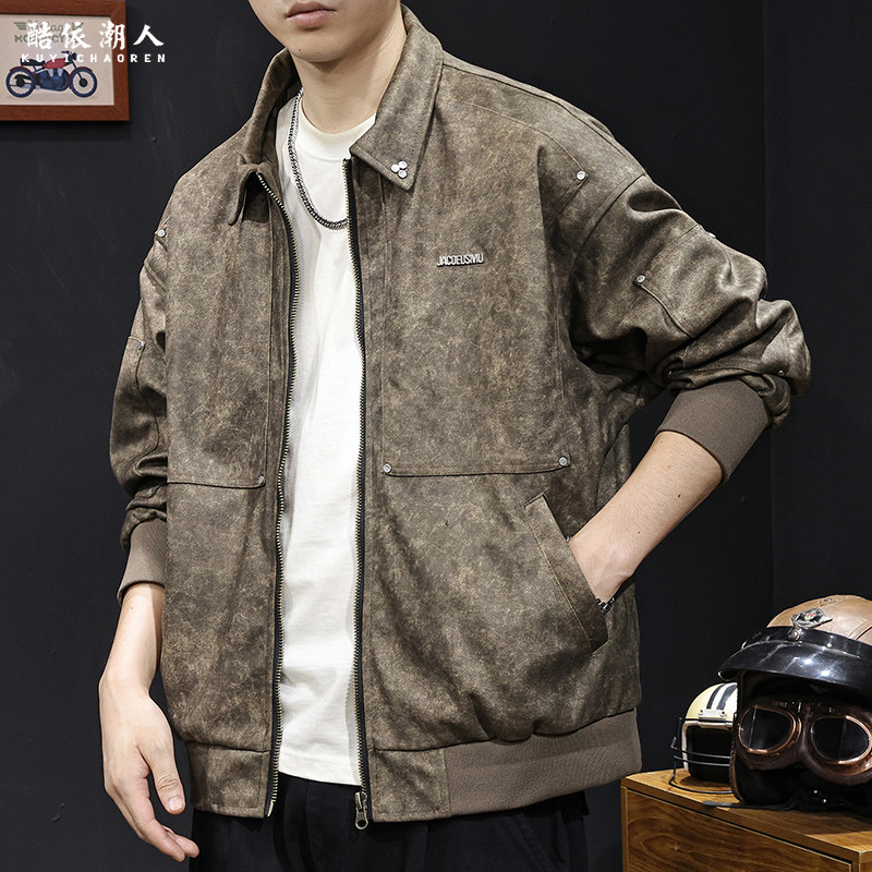 美式复古扎染休闲夹克男士外套秋季2025新款潮牌胖子大码高端春秋