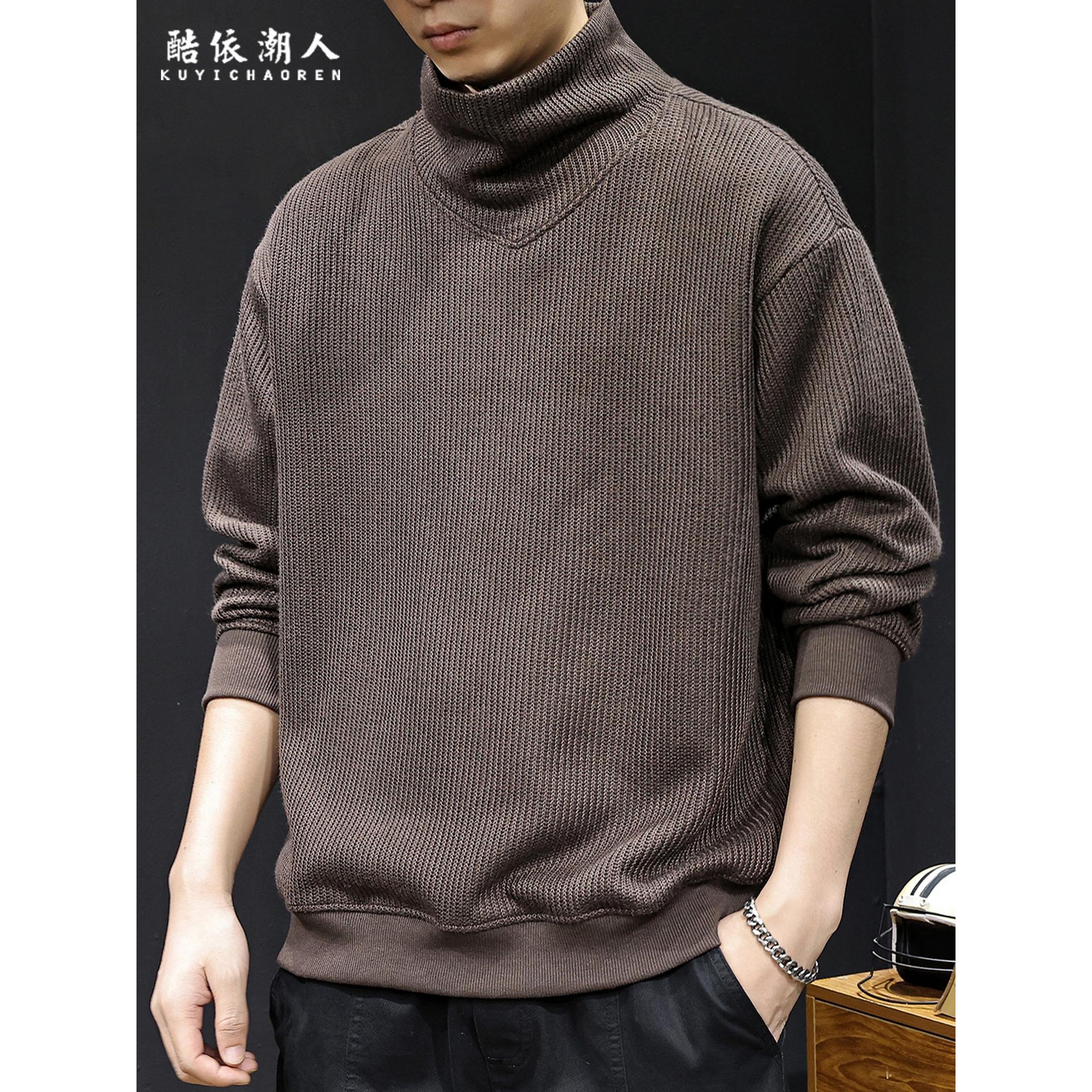 竖条纹理感2025新款高领卫衣男士秋冬毛衣慵懒重磅高端潮牌大码