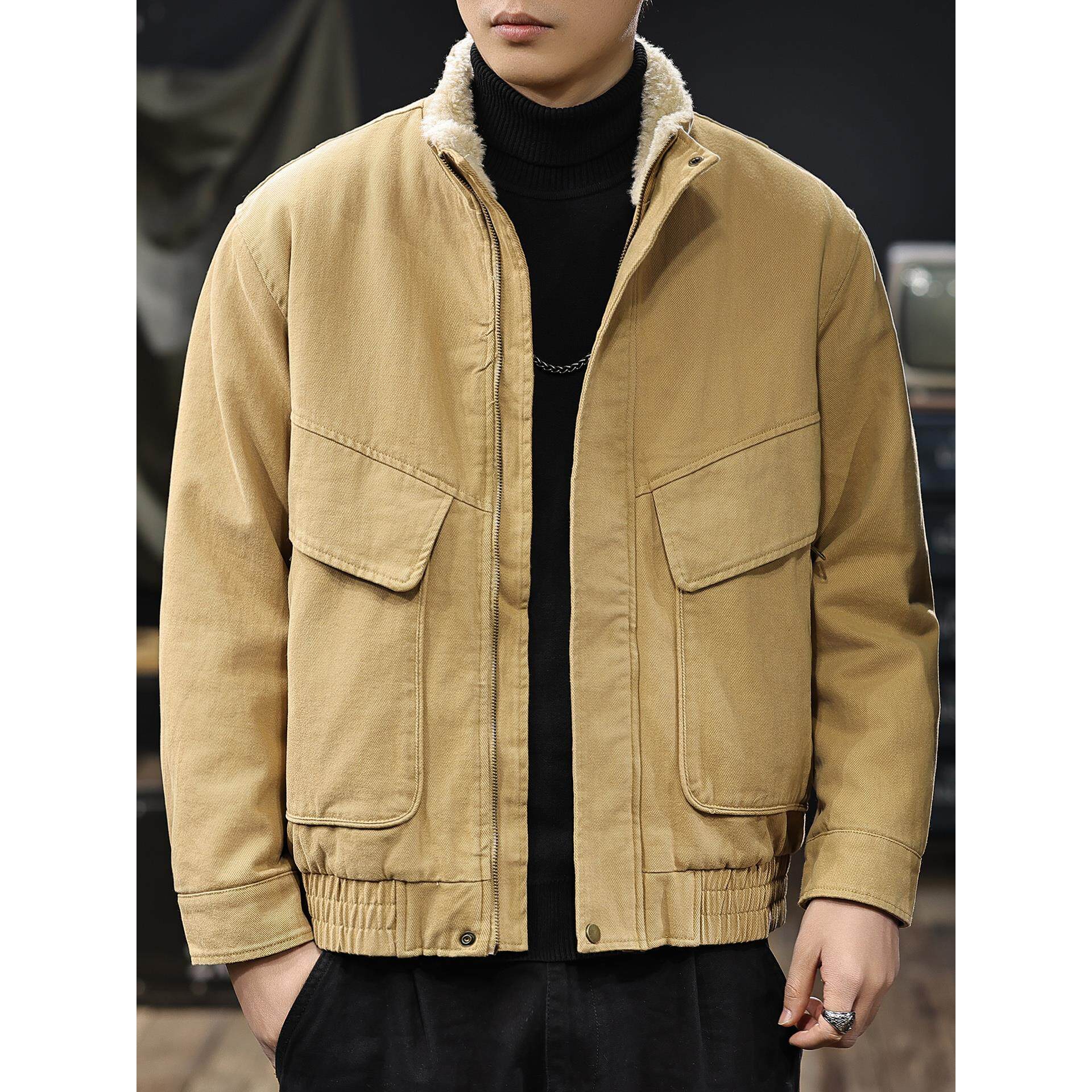 美式复古立领羊羔绒夹克男士2025冬季新款加绒保暖工装棉服外套