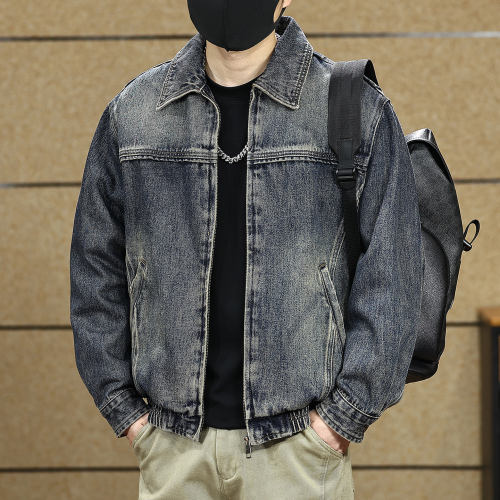 美式复古解构水洗做旧牛仔外套男2026秋季宽松翻领工装夹克男上衣