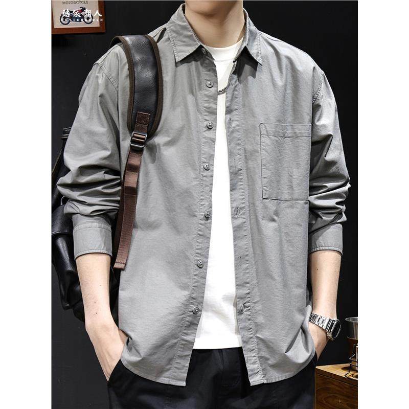 纯棉日系衬衫男高级感外套长袖秋季2025新款工装衣服百搭大码春秋
