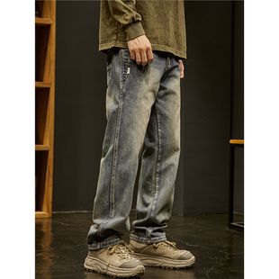 美式复古水洗牛仔裤男士潮牌宽松大码直筒裤春季2025新款休闲裤子