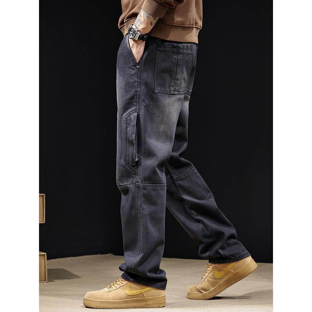 直筒工装牛仔裤男2025新款秋季男士长裤宽松大码春秋潮牌黑色裤子
