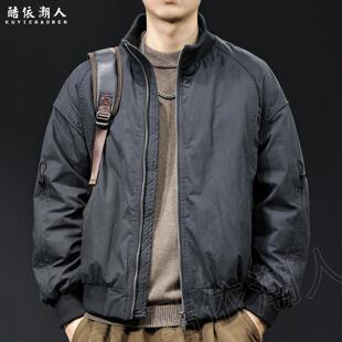 美式白鸭立领羽绒服男冬季2025新款加厚保暖男士潮牌短款外套大码