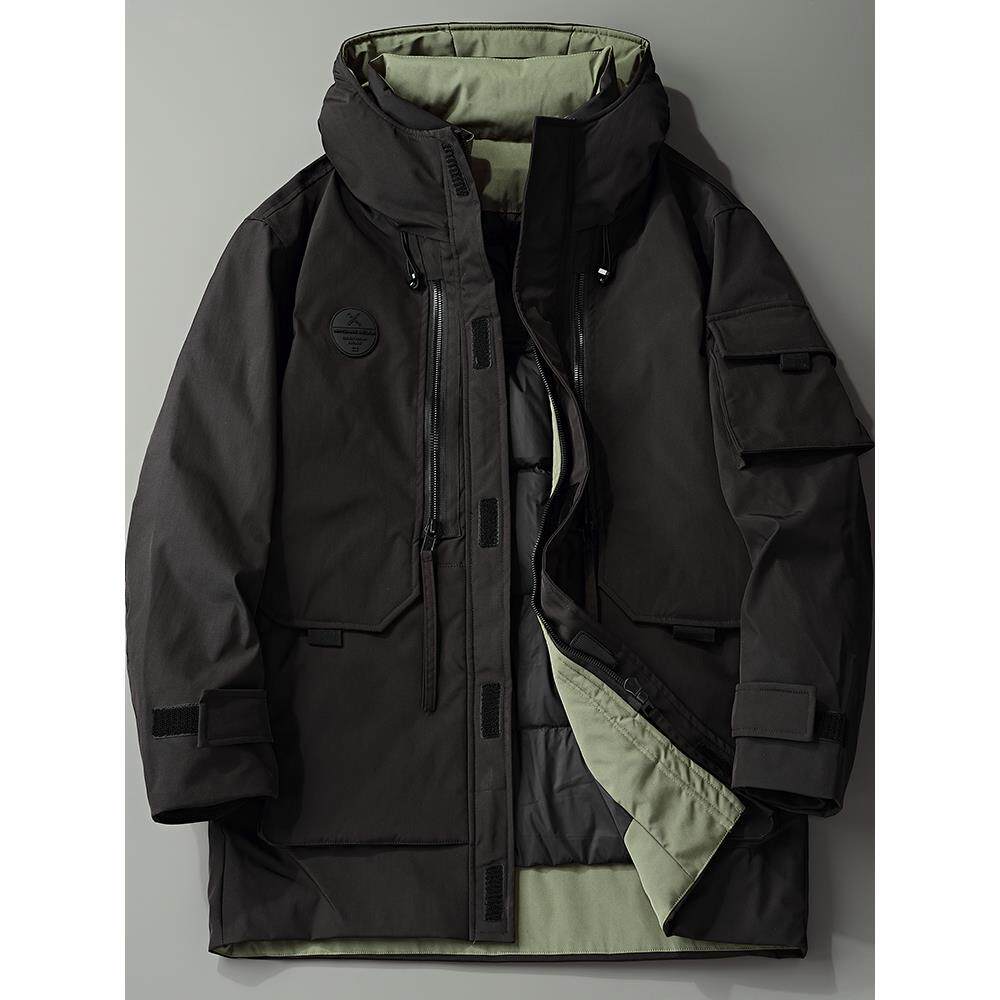 黑色潮牌重磅工装羽绒服男士中长款冬季加厚保暖户外运动外套