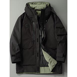 黑色潮牌重磅工装羽绒服男士中长款冬季加厚保暖户外运动外套