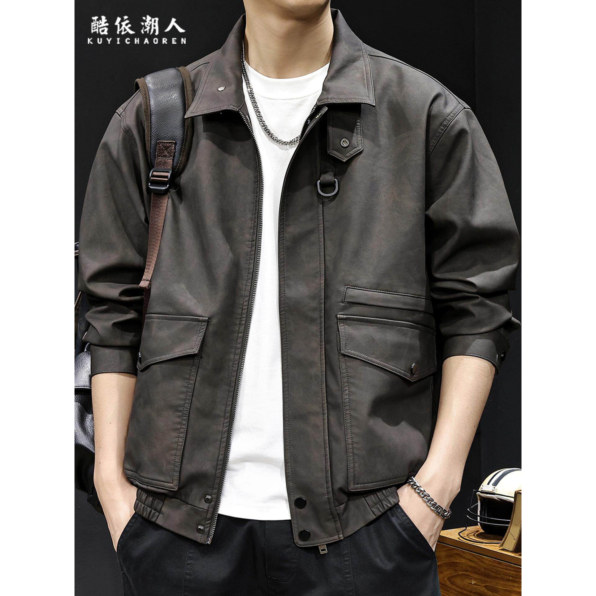 2026新款软皮衣男士外套秋冬款哑光复古潮牌大码立领工装机车夹克