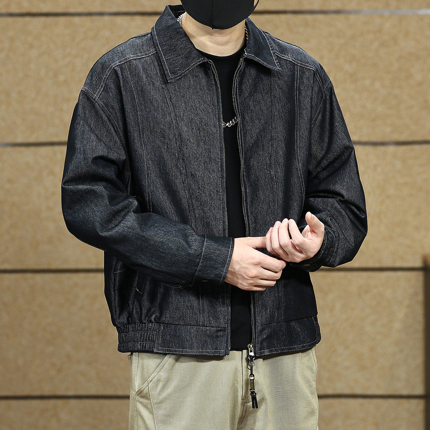 美式复古原牛解构拼接翻领牛仔外套男2026秋季宽松休闲短款夹克潮