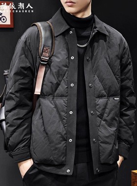 新国标90轻薄白鸭绒2025新款羽绒服男士外套秋冬潮牌翻领美式大码