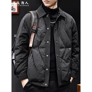 新国标90轻薄白鸭绒2025新款羽绒服男士外套秋冬潮牌翻领美式大码