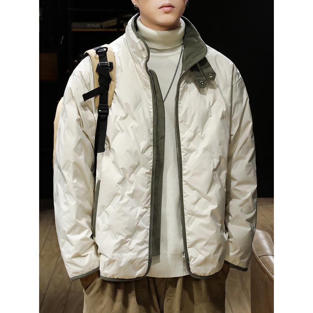 冬季菱格压花羽绒服男2025新款90白鸭绒保暖外套男款轻薄情侣衣服