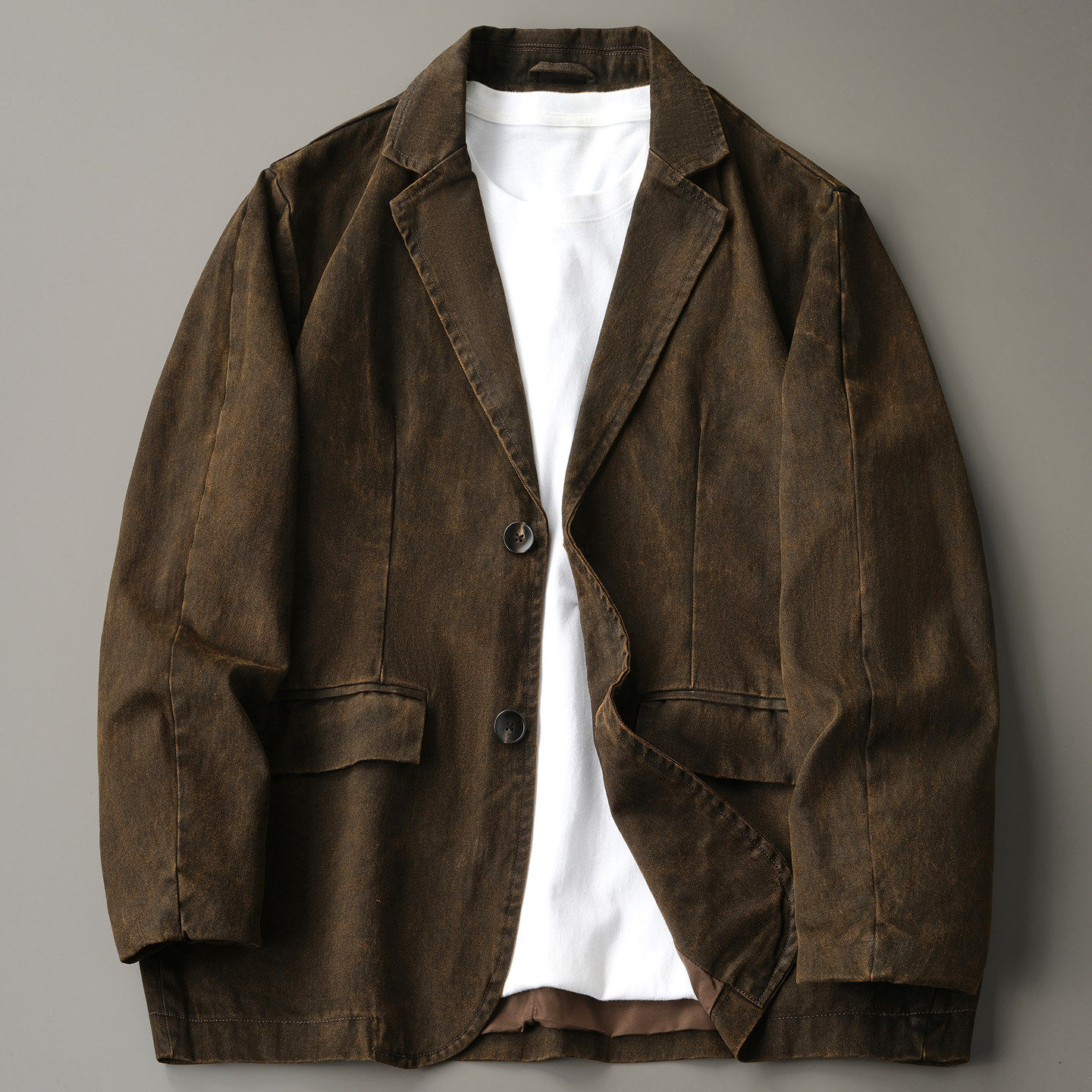 春秋男士纯棉复古西装外套高级感美式痞帅宽松休闲商务小西服