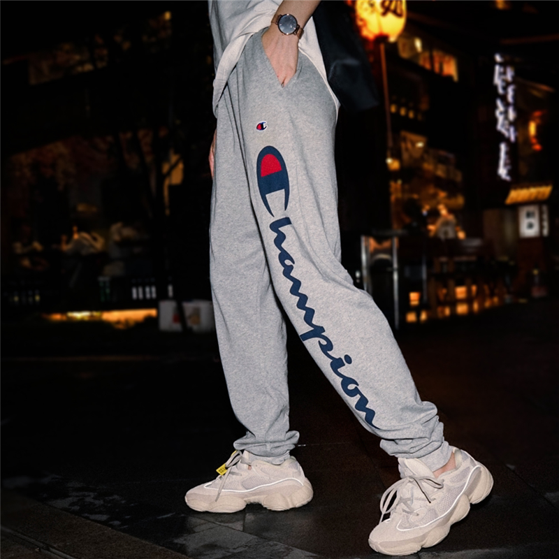 美版现货Champion秋冬草写字母运动卫裤束脚裤男长裤 加绒GF22H