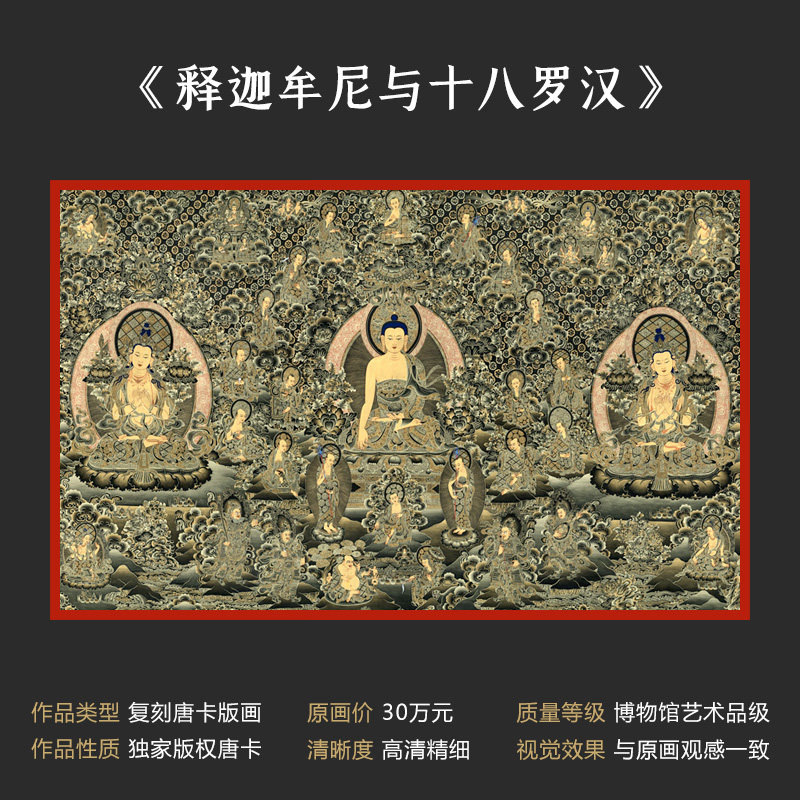 三世佛与八大菩萨唐卡西藏热贡客厅玄关佛堂家居装饰挂画