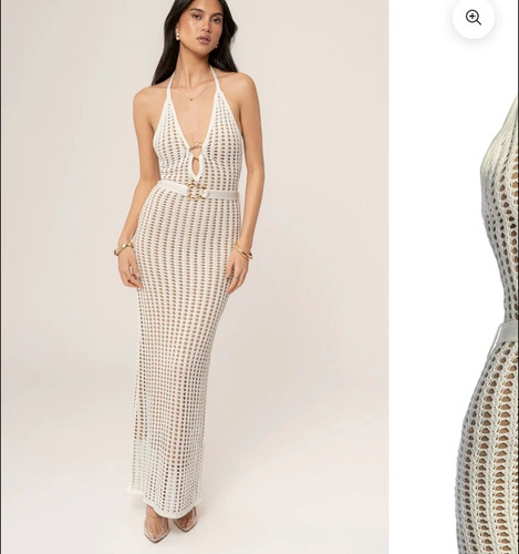 美国购买jlux镂空钩针露背长裙 maxi dress