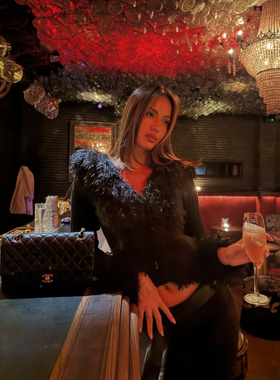 美国购买mat同款黑色毛茸茸拼接针织面料开衫外套