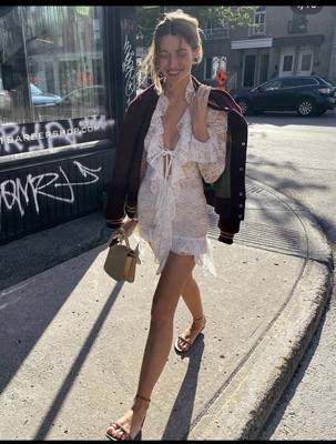 澳洲代购elsahosk同款手工制作全蕾丝波浪纹网纱面料包臀连衣裙