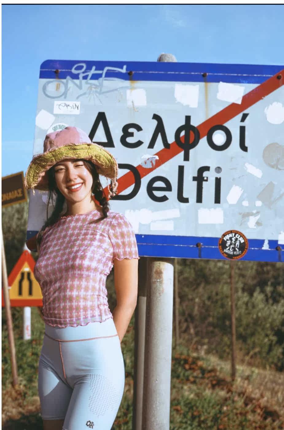 英国购kiko同款粉色格子田园风微透半袖木耳边baby tee