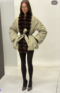 美国购买helsa皮草毛毛拼接绿色夹克外套装 fur bubble