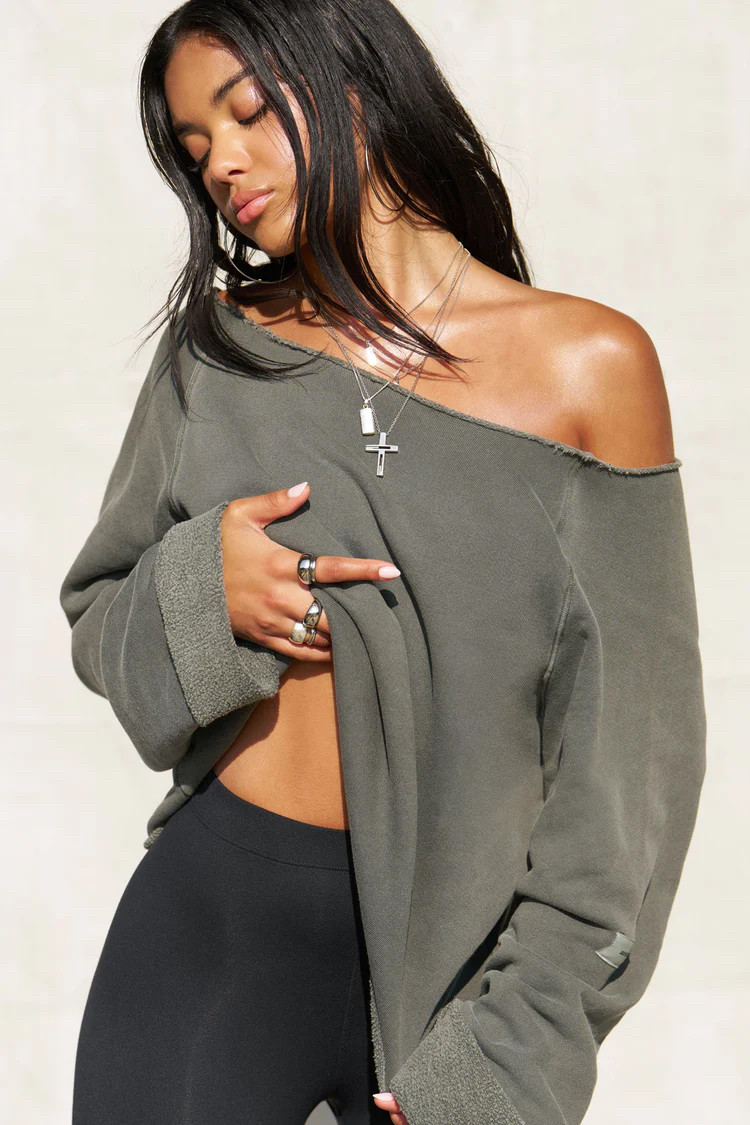 美国代购歇肩漏单肩做旧运动衫套头衫pullo sweatershirt
