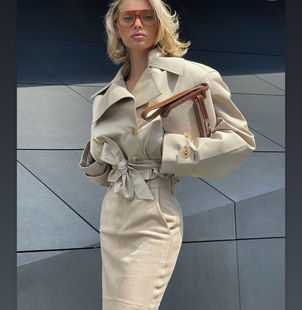 xxs xs现美国代购elsahosk同款山羊皮office lady系列风衣外套