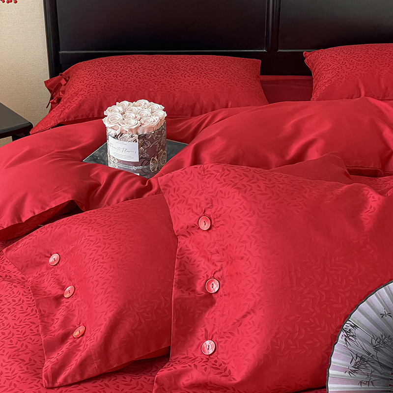 长绒棉结婚四件套大红色床单被罩全棉纯棉婚庆喜被陪嫁娶床上用品