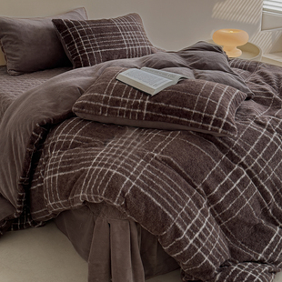 冬季绵羊绒四件套双面毛绒绒牛奶绒夹棉床盖防静电珊瑚绒床上用品