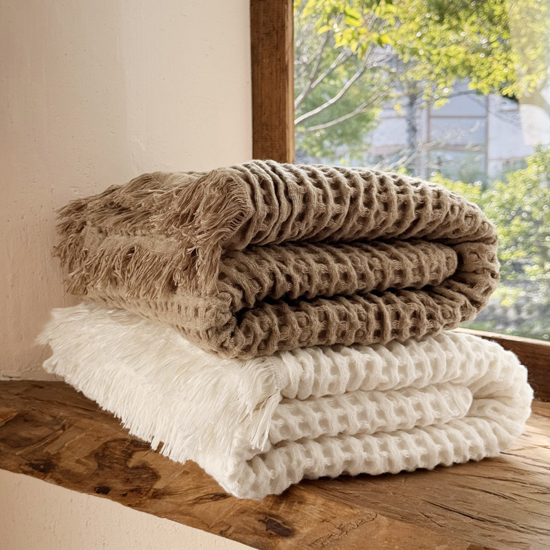 氛围感夏季毯子华夫格盖毯侘寂风拉毛毯蜂窝流苏沙发午睡薄款床毯