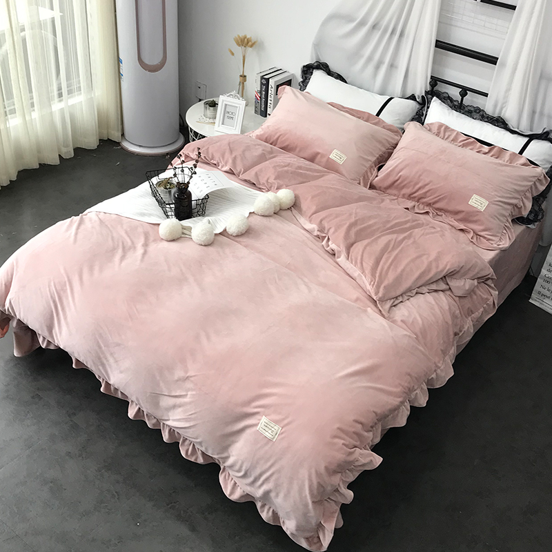 栖舍公主风加厚保暖牛奶绒四件套